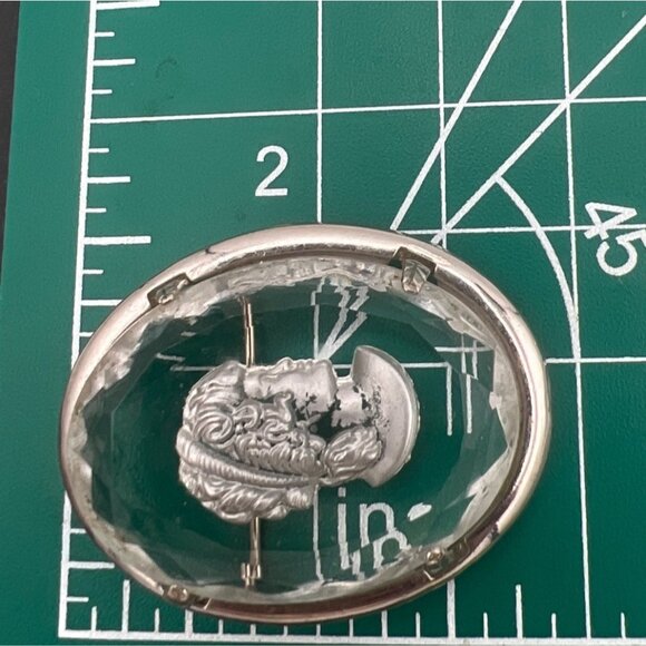 Vintage Warner Cameo Brooch Pin Intaglio Faceted Glass Silver Tone Signed 2X1.5" - Picture 3 of 11